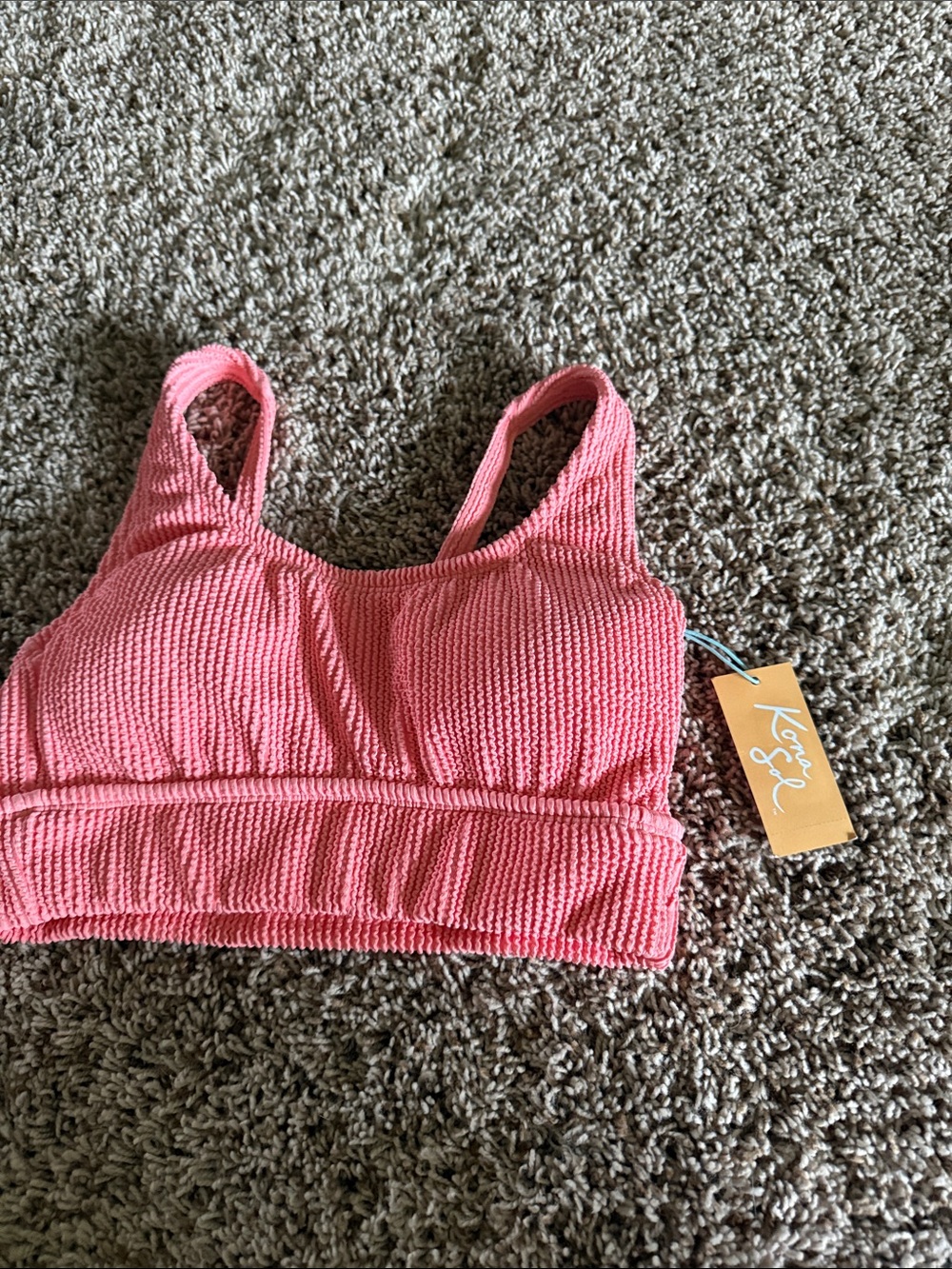 Koral Coral Pink Textured Ribbed Sports Bralette